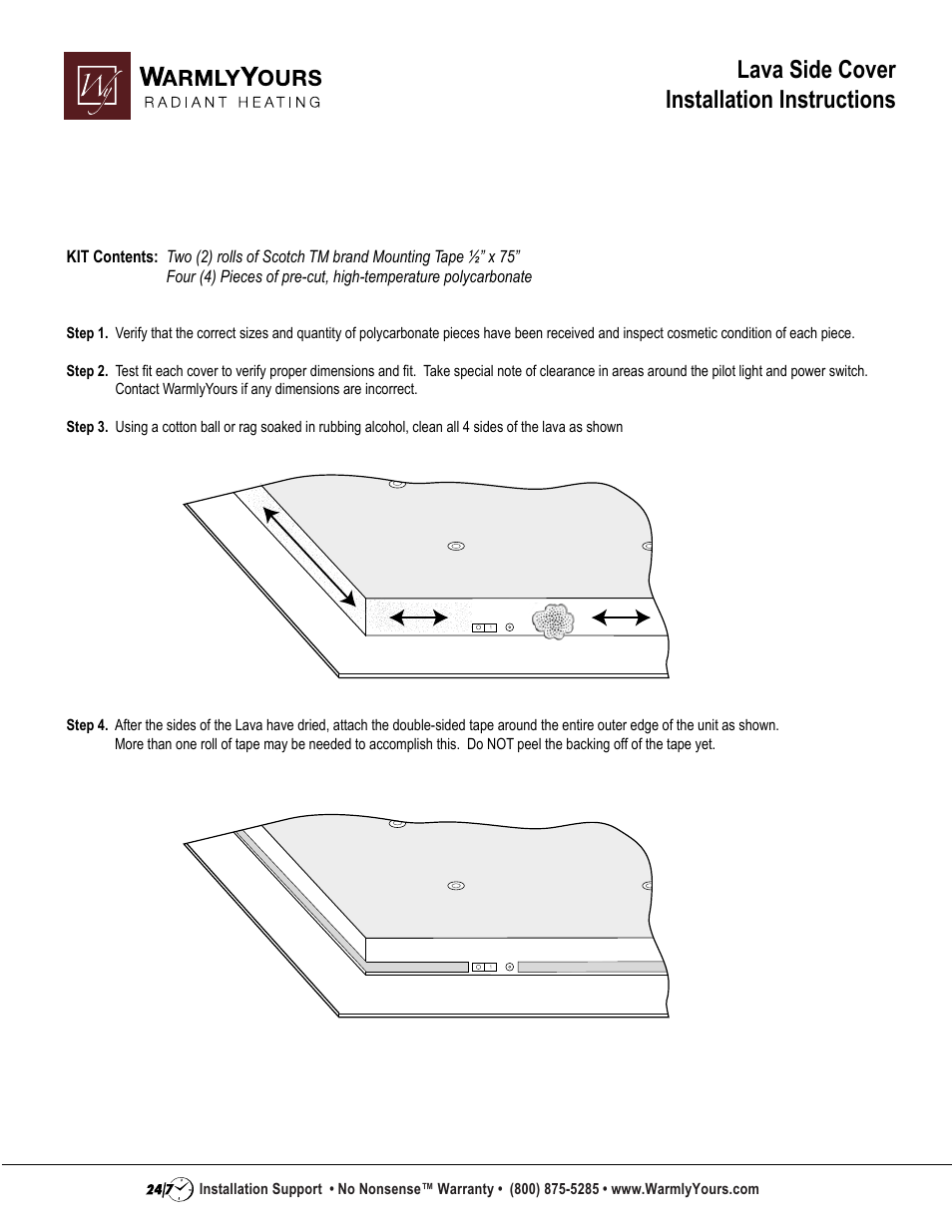 WarmlyYours Lava Side Cover User Manual | 2 pages