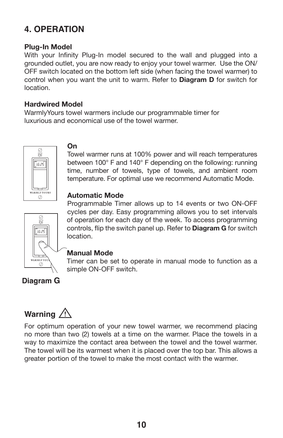 Operation | WarmlyYours Infinity User Manual | Page 11 / 13