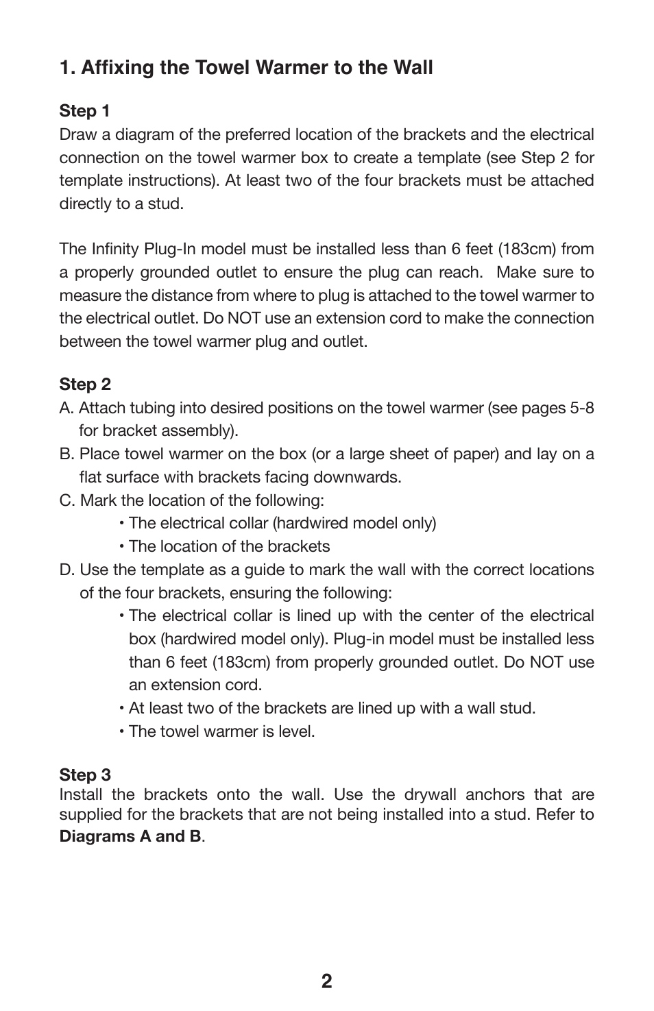 Affixing the towel warmer to the wall | WarmlyYours Infinity User Manual | Page 3 / 13