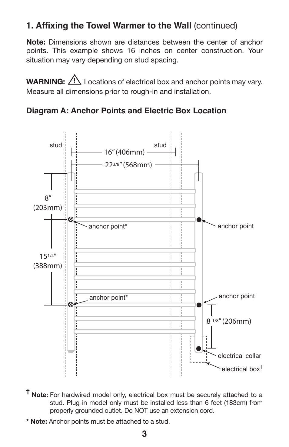 Affixing the towel warmer to the wall (continued) | WarmlyYours Infinity User Manual | Page 4 / 13