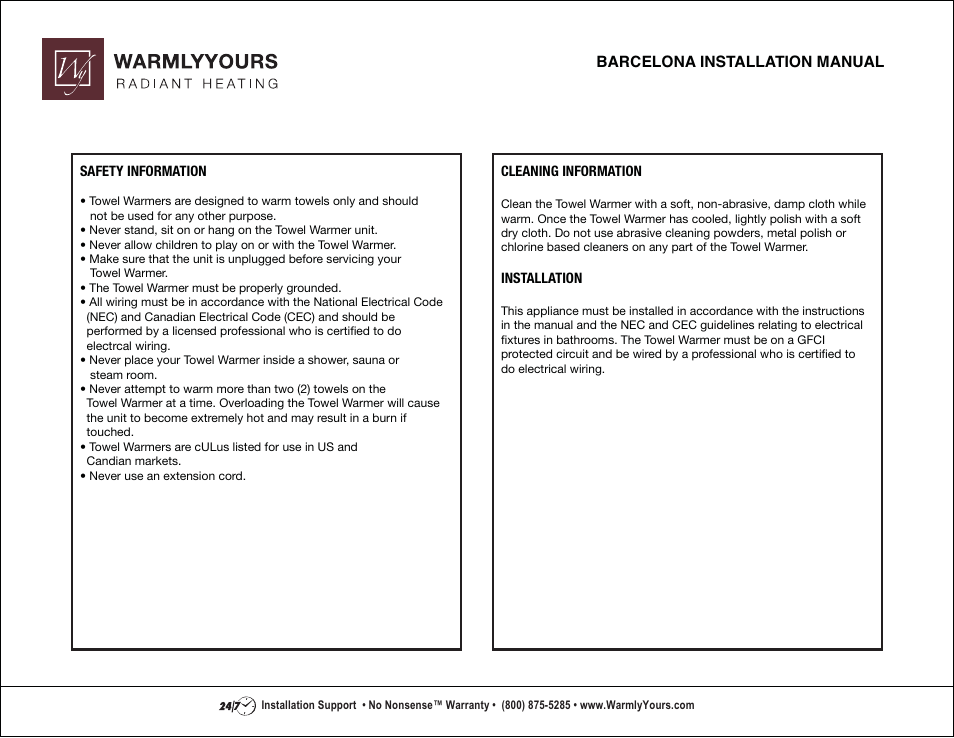 WarmlyYours Barcelona Towel Warmer User Manual | Page 2 / 2