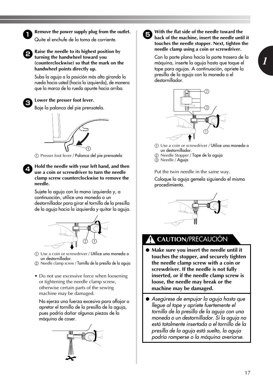 Caution/ precaución | Brother LS-590 User Manual | Page 18 / 82