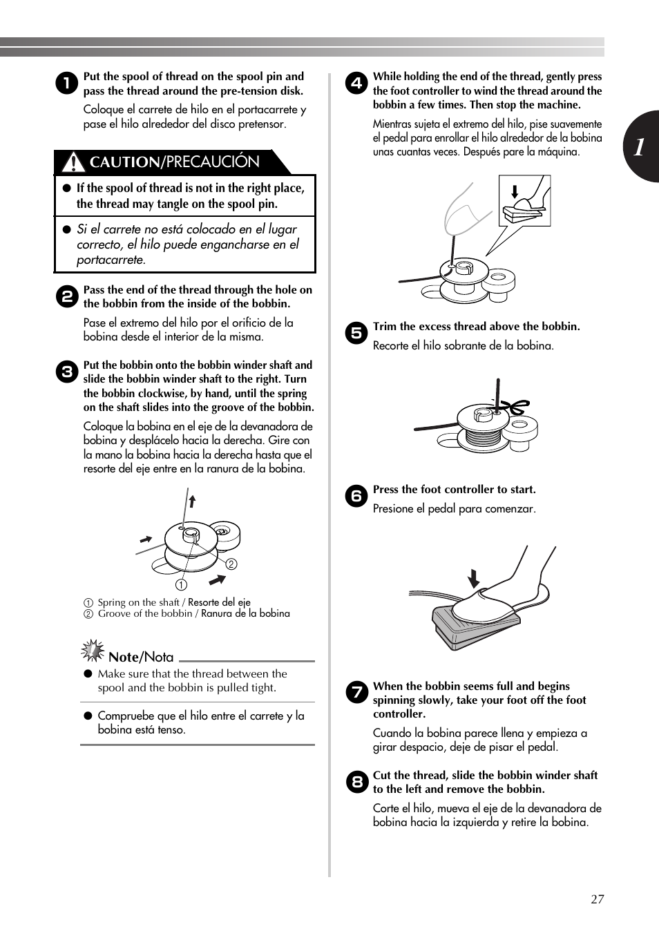 Caution/ precaución | Brother LS-590 User Manual | Page 28 / 82