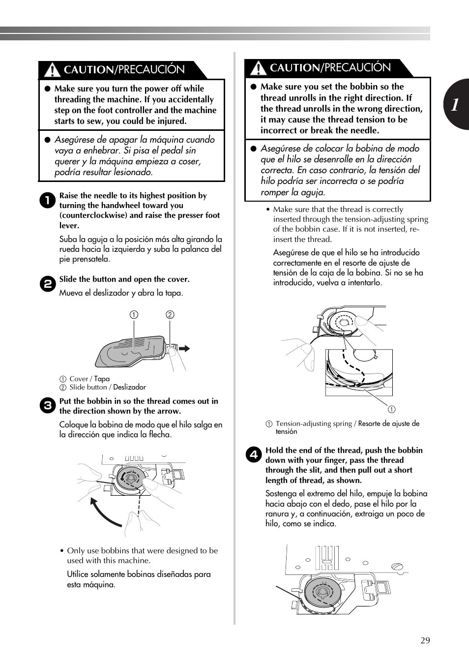 Caution/ precaución | Brother LS-590 User Manual | Page 30 / 82