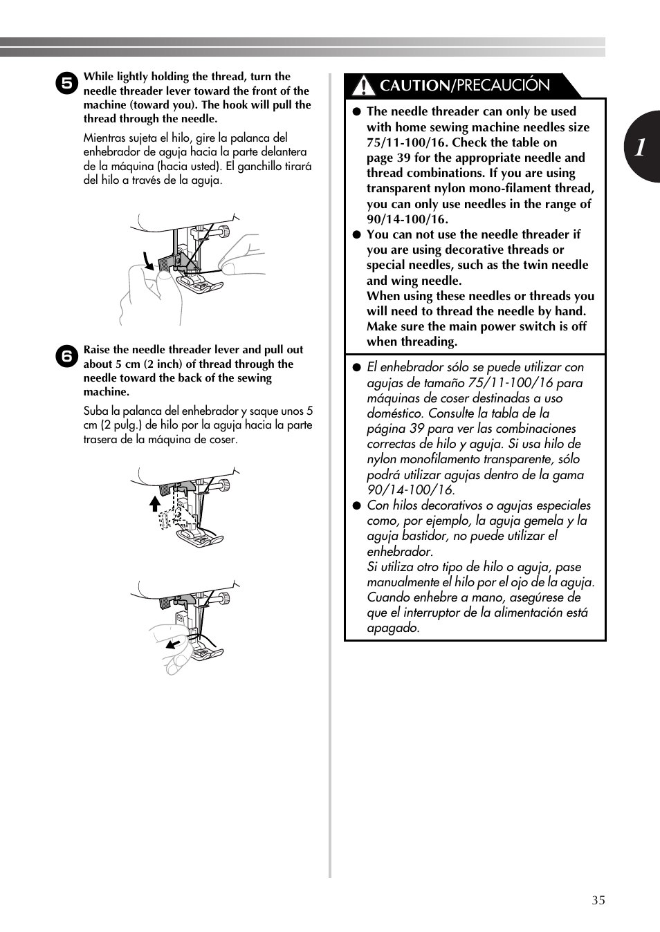 Caution/ precaución | Brother LS-590 User Manual | Page 36 / 82