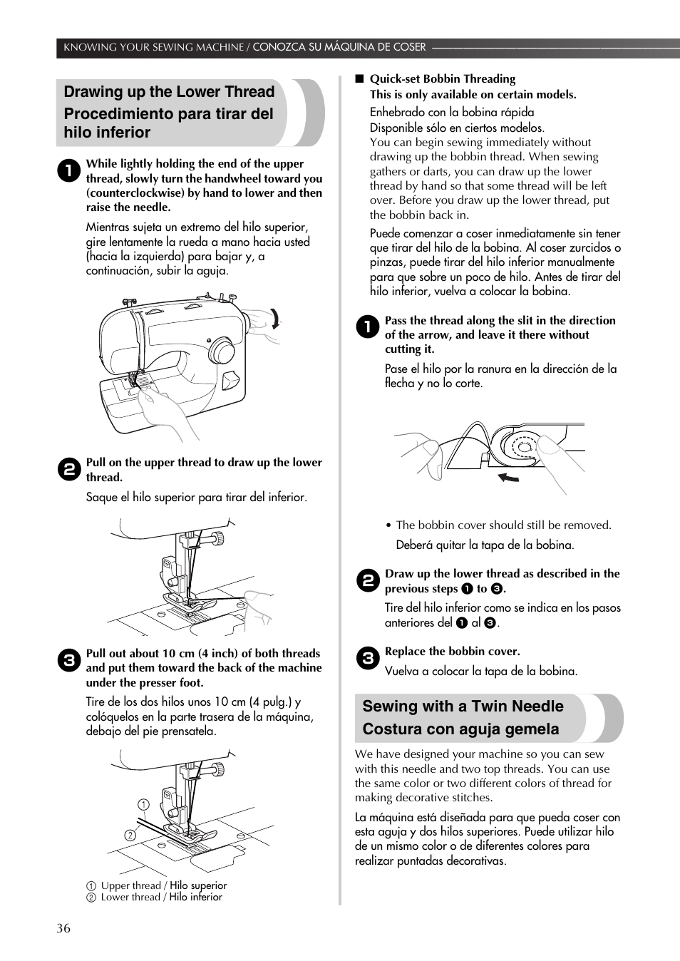 Sewing with a twin needle costura con aguja gemela | Brother LS-590 User Manual | Page 37 / 82