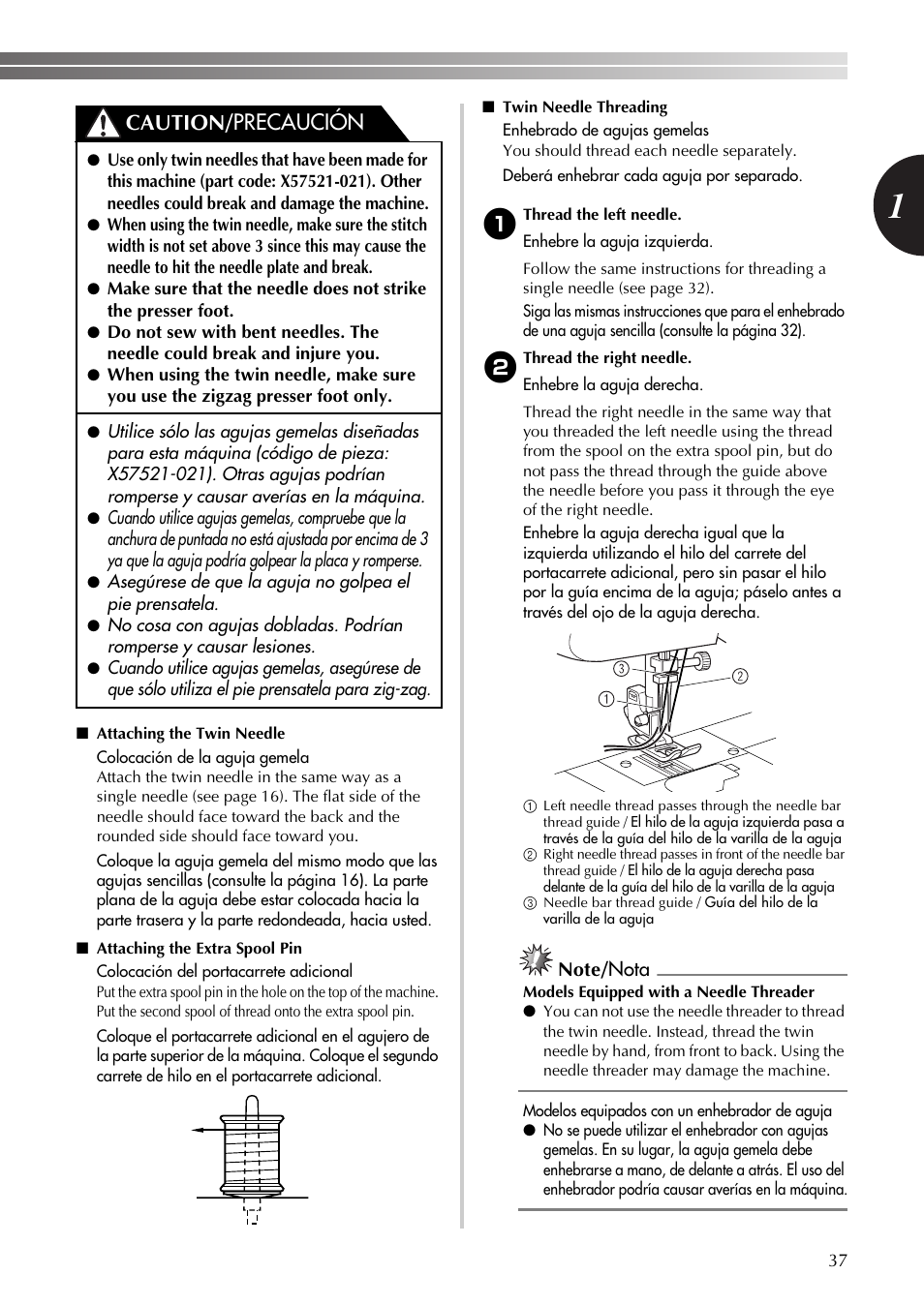 Caution/ precaución | Brother LS-590 User Manual | Page 38 / 82