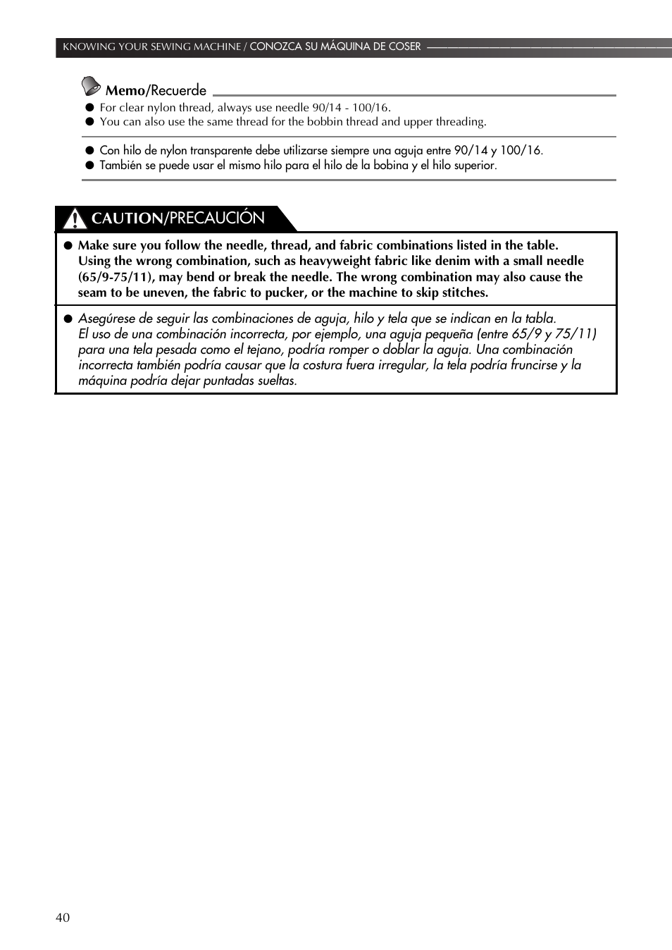 Caution/ precaución | Brother LS-590 User Manual | Page 41 / 82