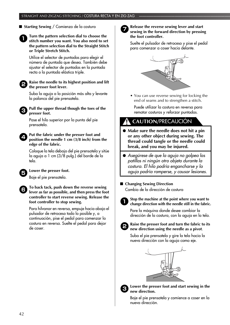 Caution/ precaución | Brother LS-590 User Manual | Page 43 / 82