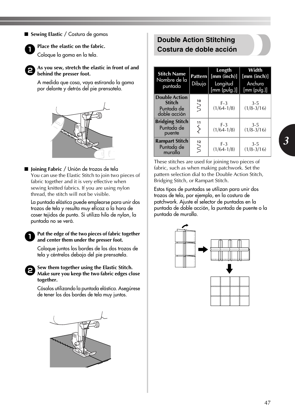 Double action stitching costura de doble acción | Brother LS-590 User Manual | Page 48 / 82