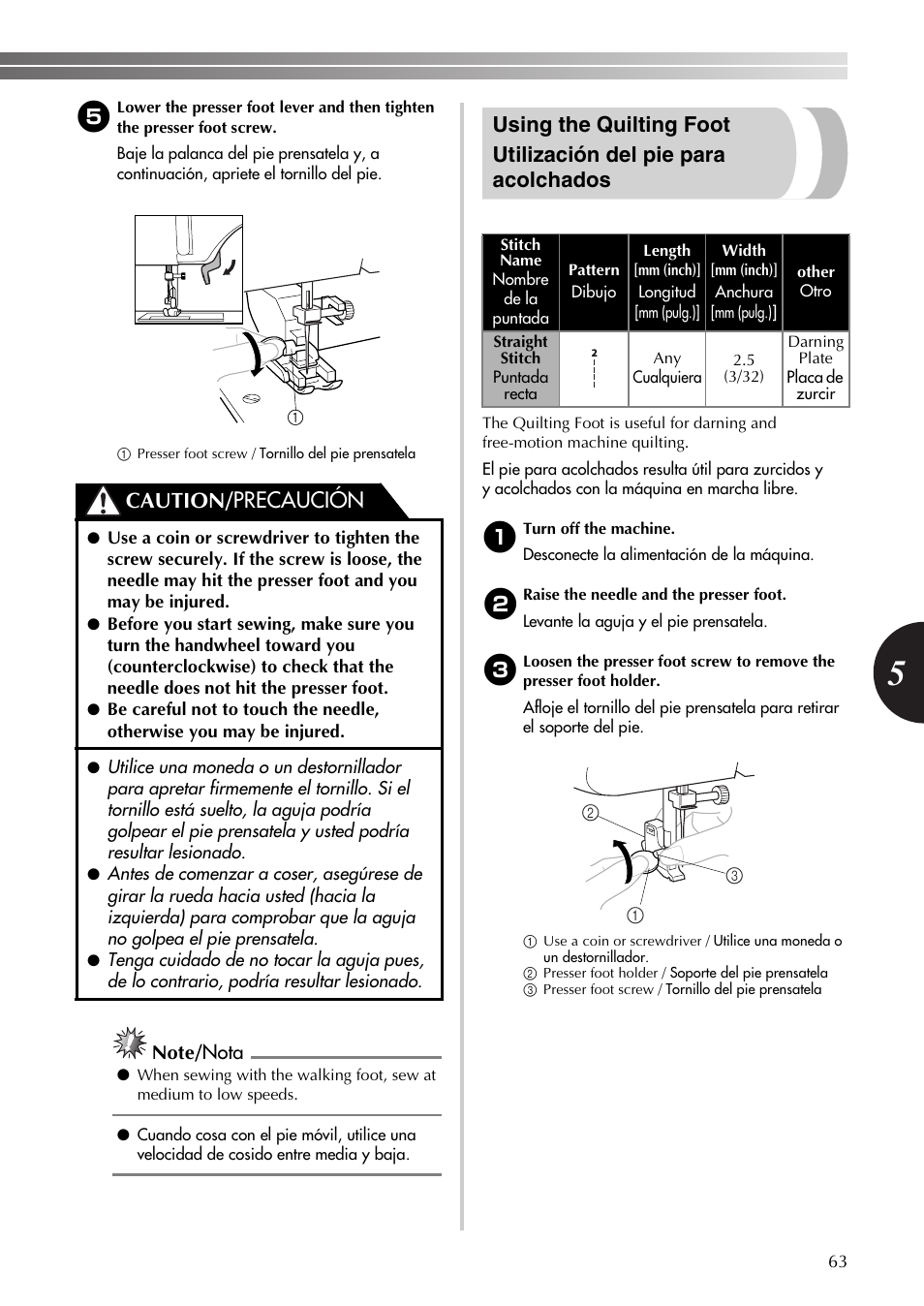 Caution/ precaución | Brother LS-590 User Manual | Page 64 / 82