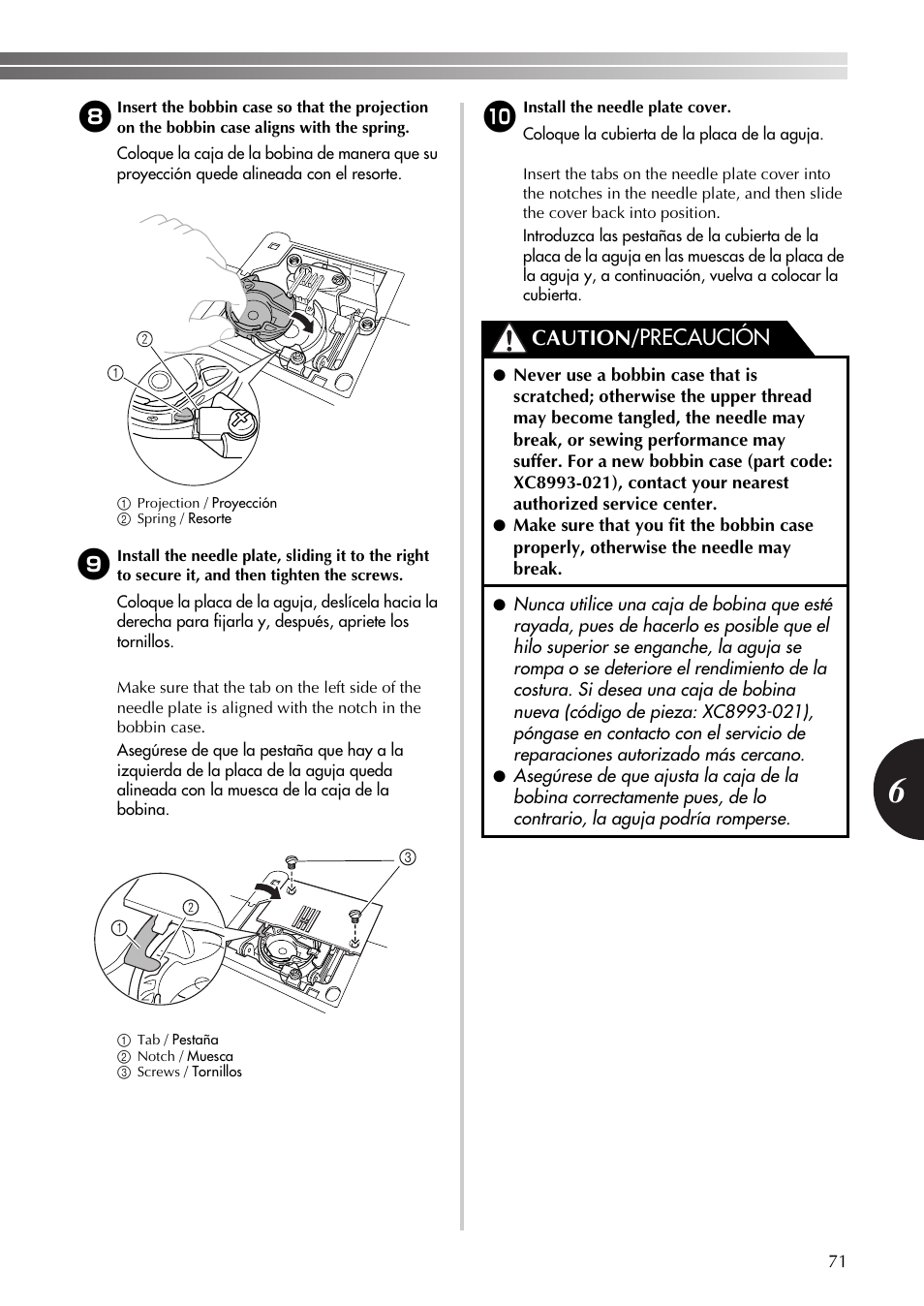 Caution/ precaución | Brother LS-590 User Manual | Page 72 / 82