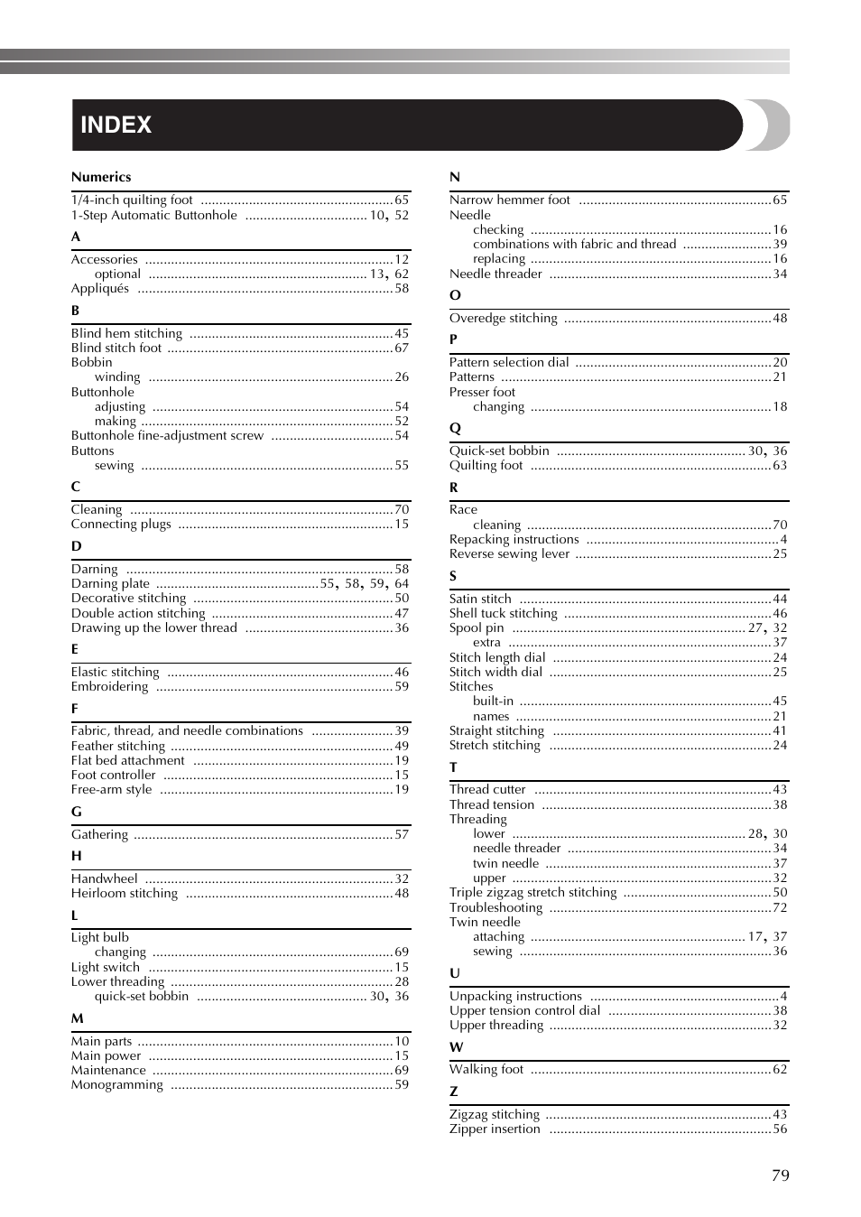 Index | Brother LS-590 User Manual | Page 80 / 82