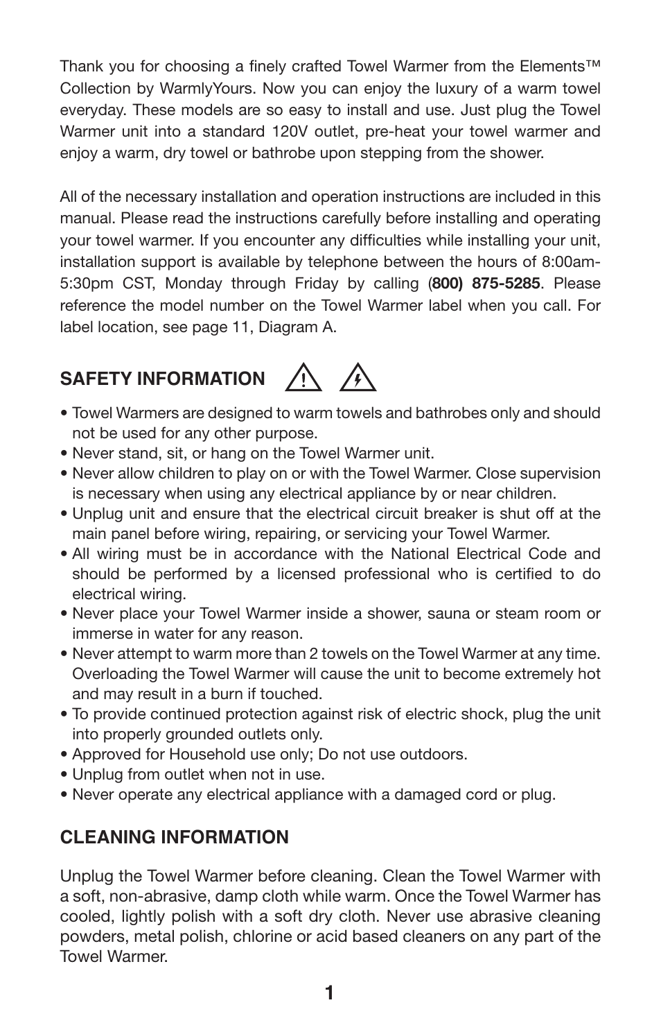 Tw-elements-manual_10196_2 | WarmlyYours Elements WarmlyYours Towel Warmers User Manual | Page 2 / 15