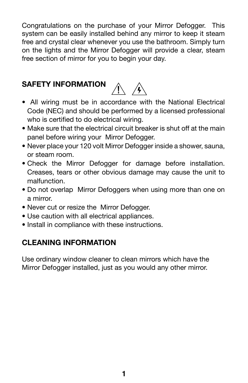 WarmlyYours Mirror Defogger User Manual | Page 3 / 12