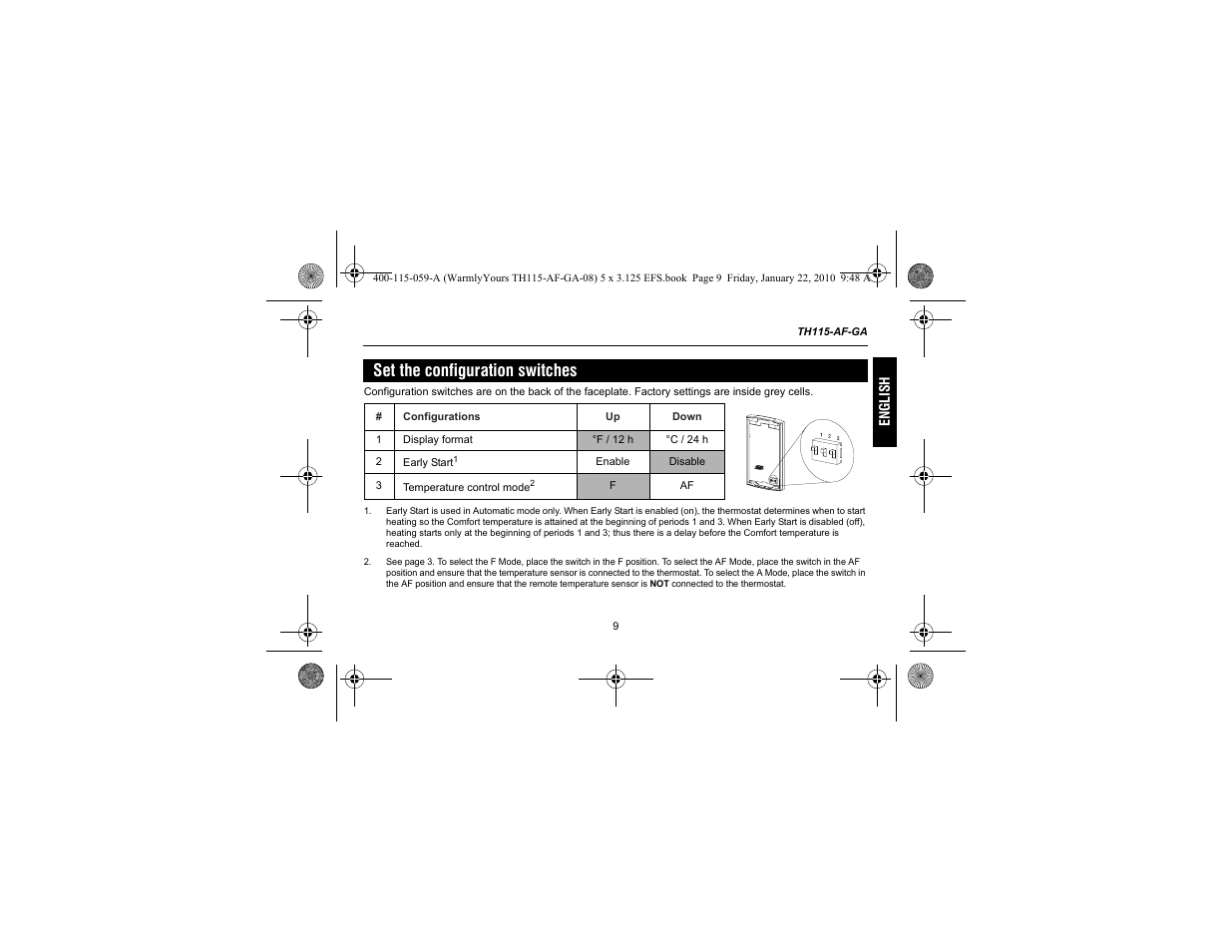 Set the configuration switches | WarmlyYours TH115-AF-GA User Manual | Page 11 / 76