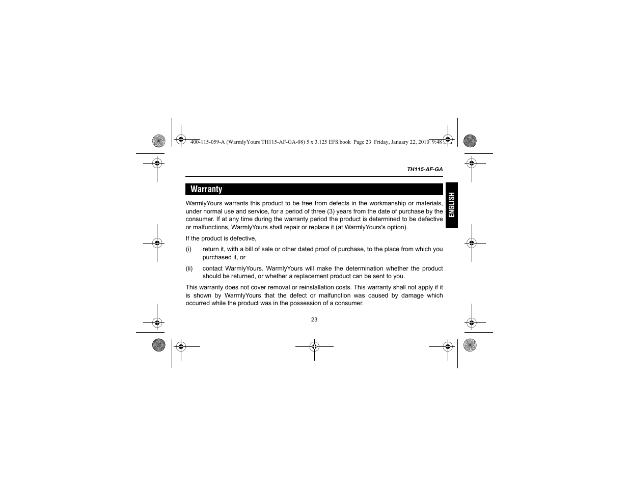 Warranty | WarmlyYours TH115-AF-GA User Manual | Page 25 / 76