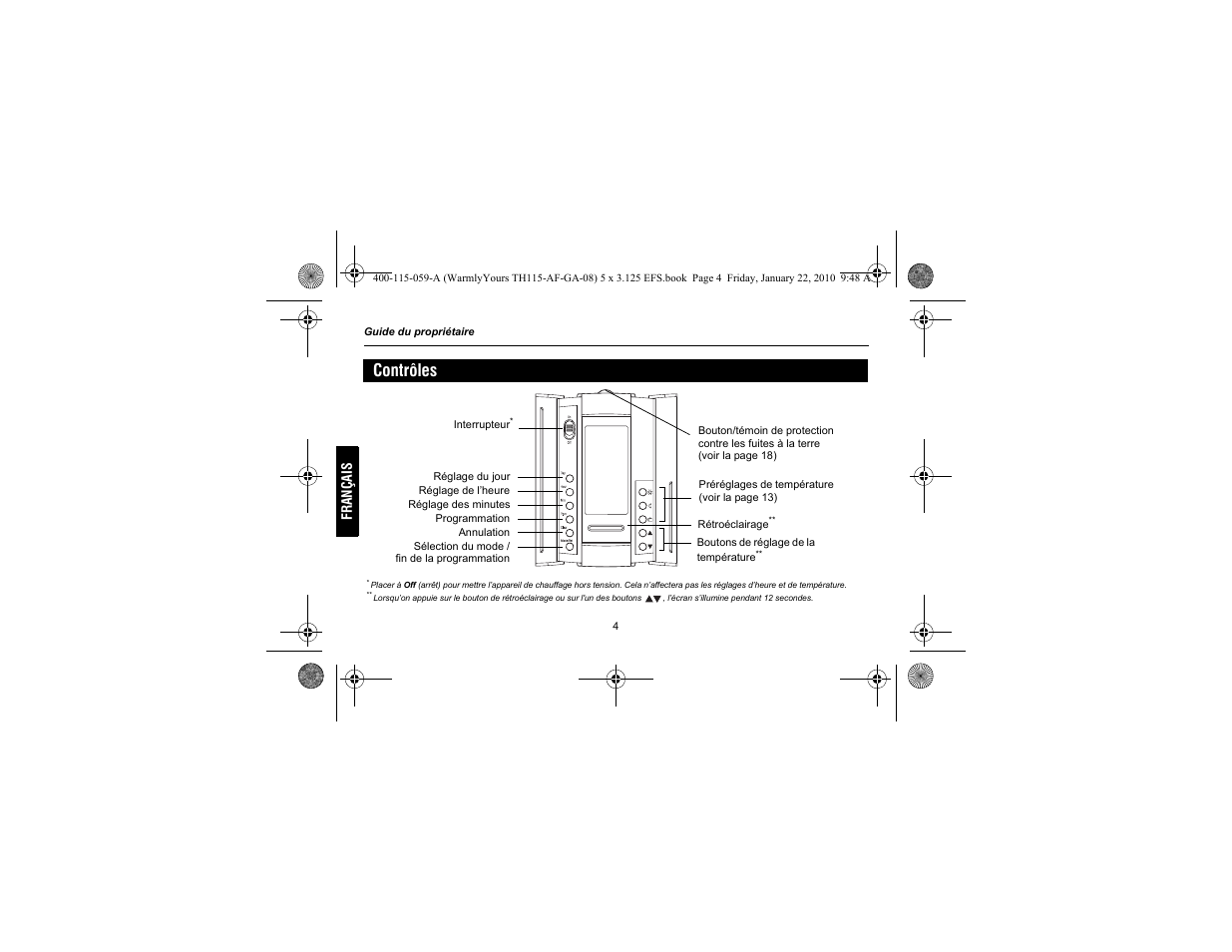 Contrôles | WarmlyYours TH115-AF-GA User Manual | Page 30 / 76