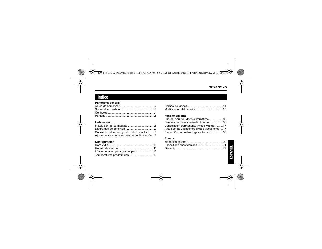 Índice | WarmlyYours TH115-AF-GA User Manual | Page 51 / 76