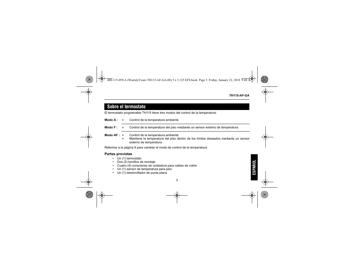 Sobre el termostato | WarmlyYours TH115-AF-GA User Manual | Page 53 / 76
