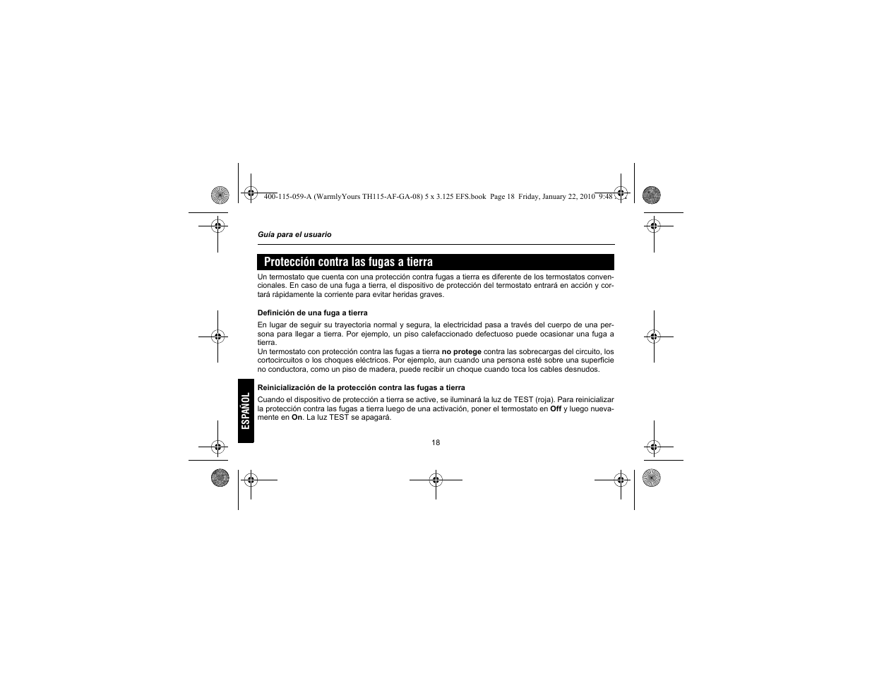 Protección contra las fugas a tierra | WarmlyYours TH115-AF-GA User Manual | Page 68 / 76