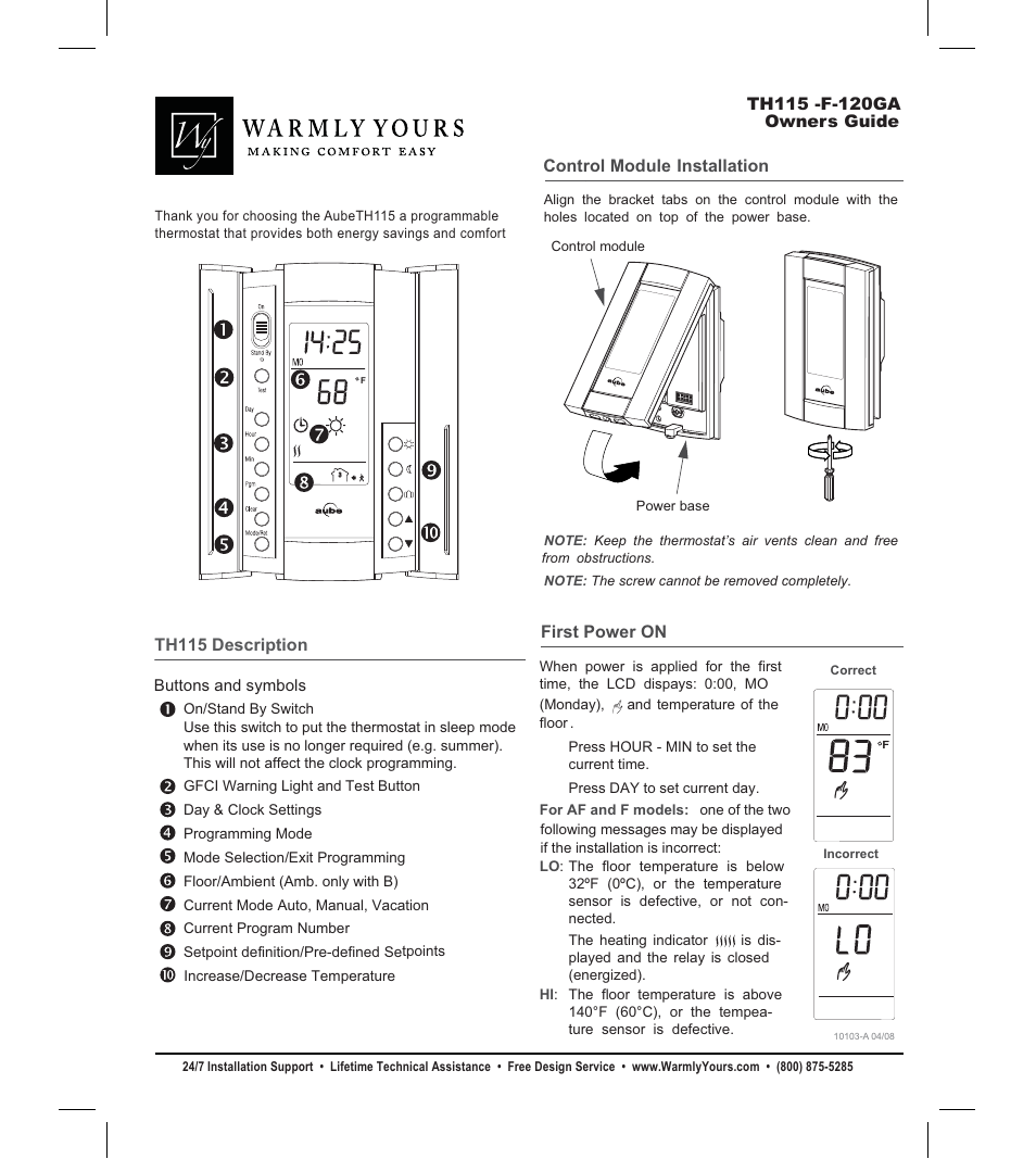 WarmlyYours TH115 -F-120GA User Manual | 4 pages