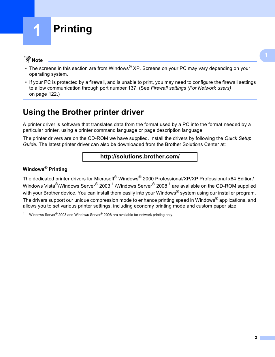 1 printing, Using the brother printer driver, Printing | Brother MFC 8480DN User Manual | Page 10 / 228