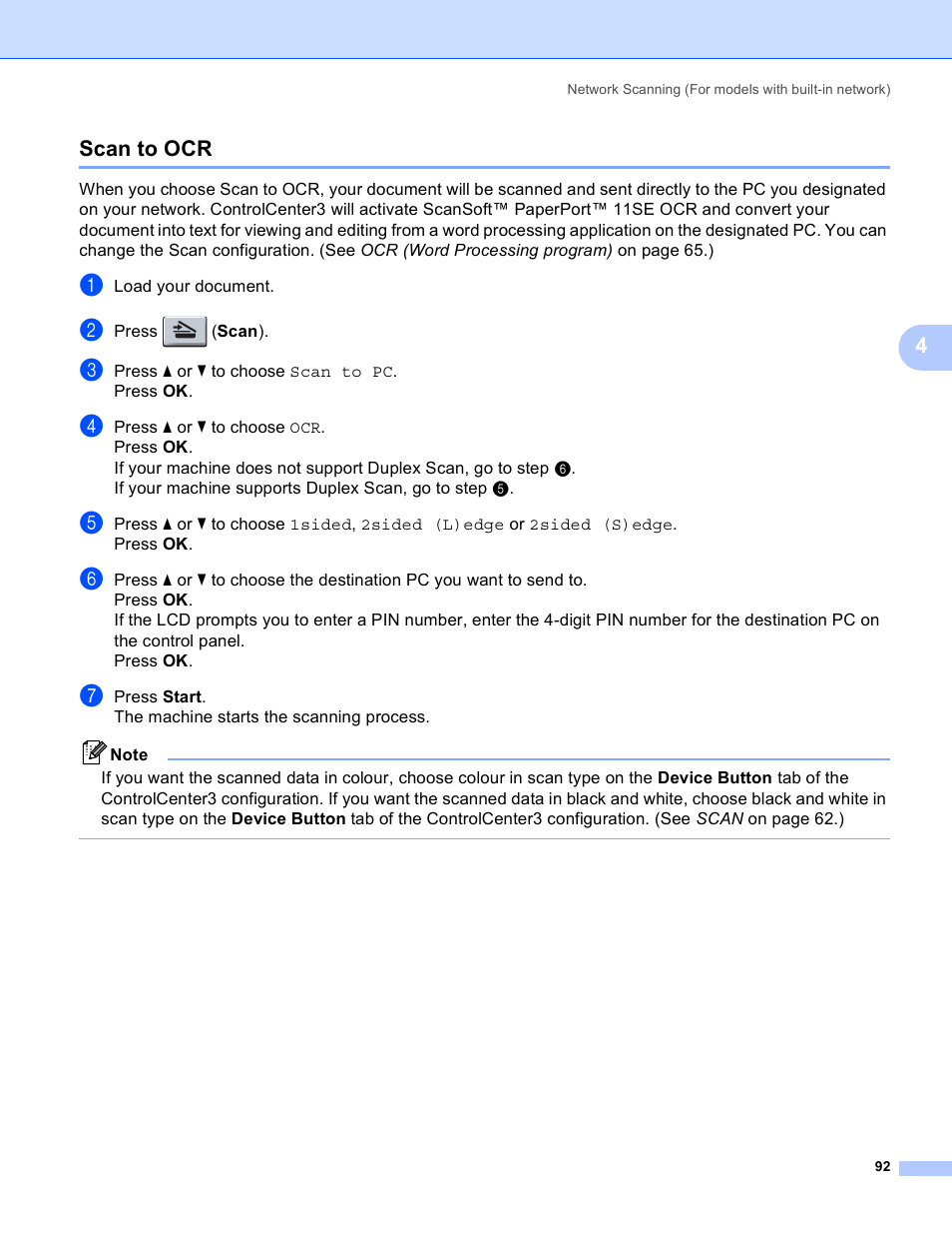 Scan to ocr, 4scan to ocr | Brother MFC 8480DN User Manual | Page 100 / 228