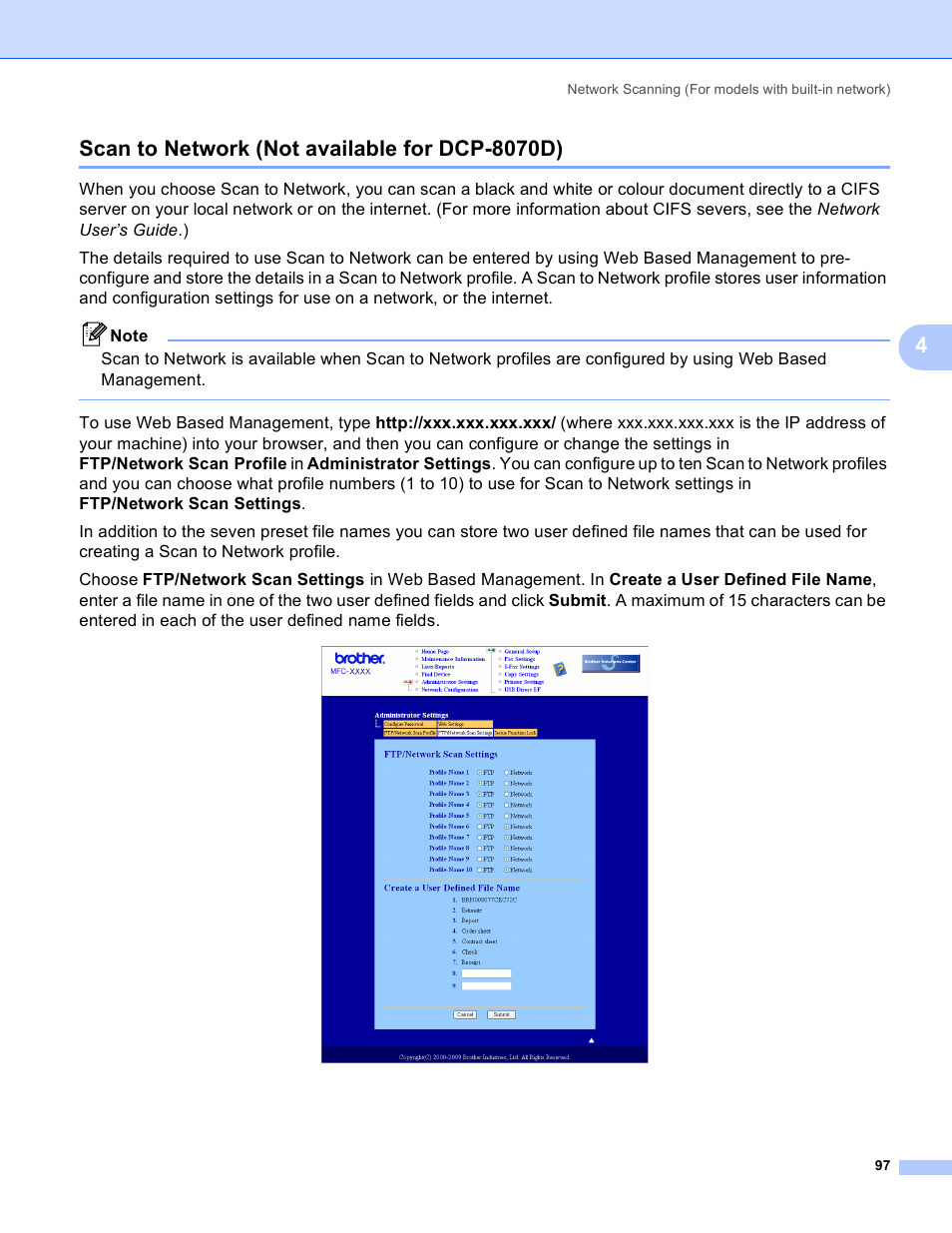 Scan to network (not available for dcp-8070d) | Brother MFC 8480DN User Manual | Page 105 / 228