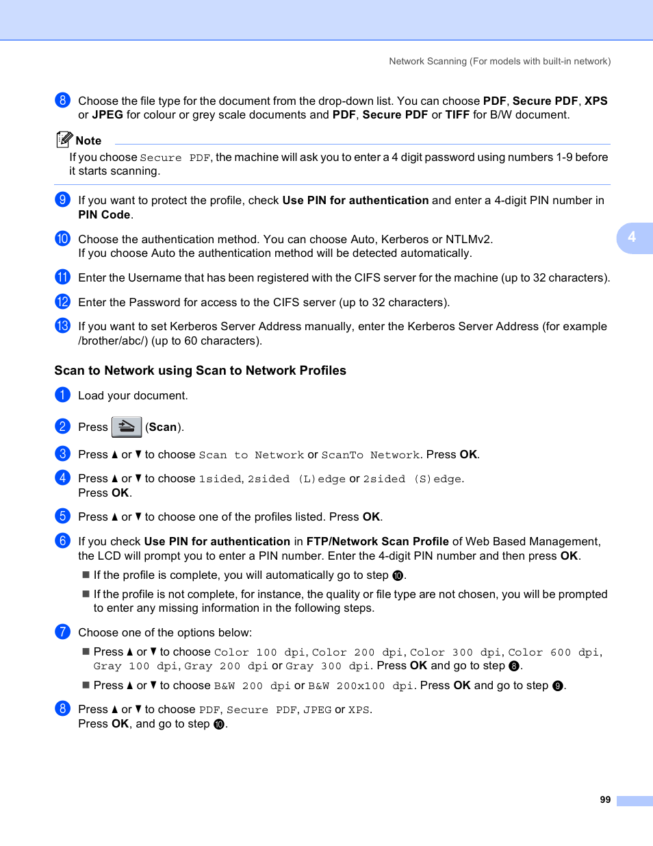 Scan to network using scan to network profiles | Brother MFC 8480DN User Manual | Page 107 / 228