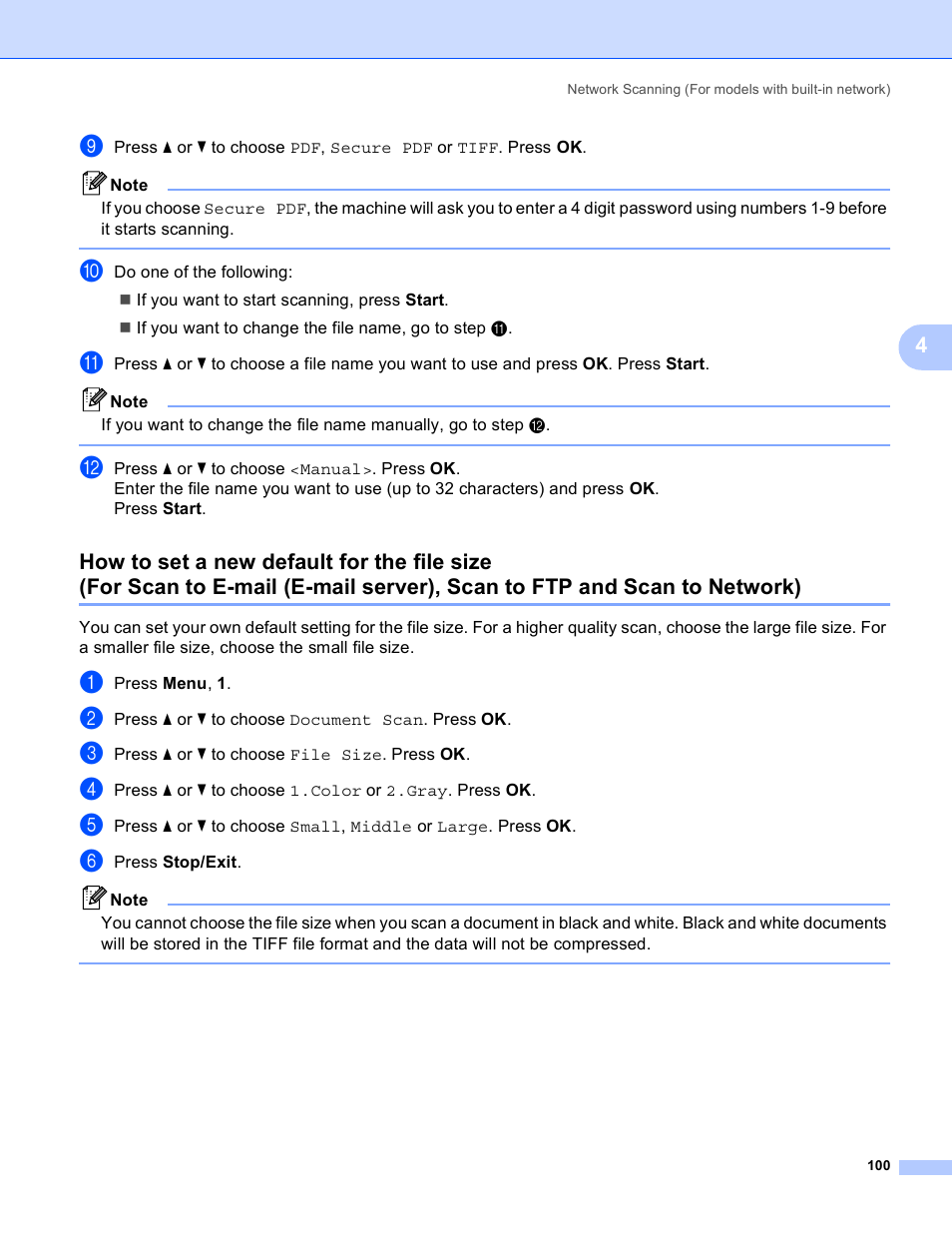 How to set a new default for the file size | Brother MFC 8480DN User Manual | Page 108 / 228