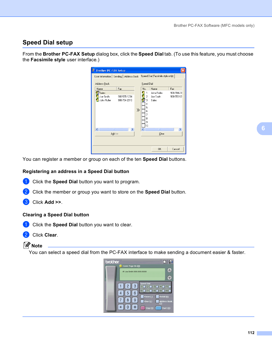 Speed dial setup, 6speed dial setup | Brother MFC 8480DN User Manual | Page 120 / 228