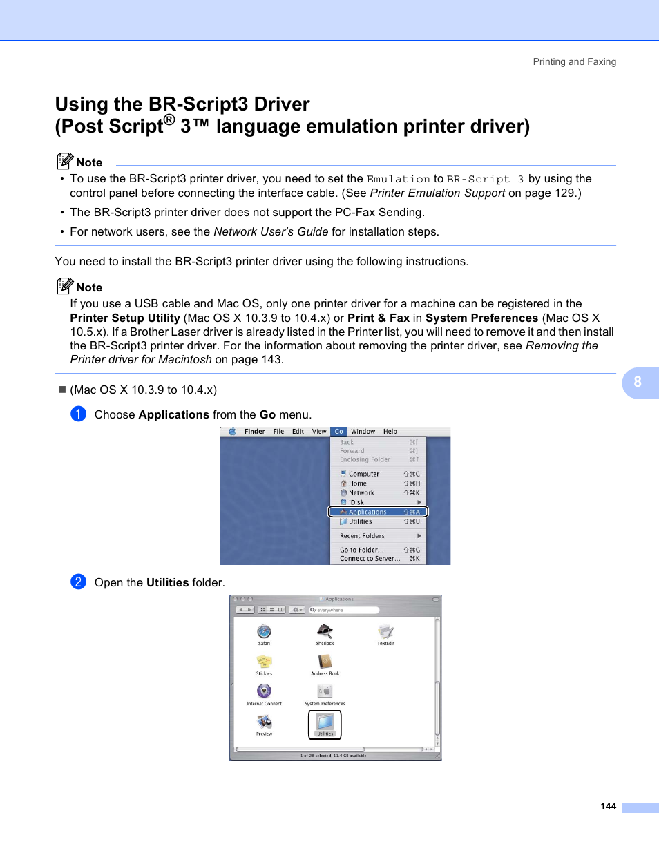 Using the br-script3 driver, Post script, 3™ language emulation printer driver) | Using the br-script3 driver (post script | Brother MFC 8480DN User Manual | Page 152 / 228