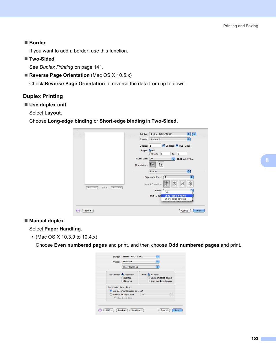 Duplex printing | Brother MFC 8480DN User Manual | Page 161 / 228