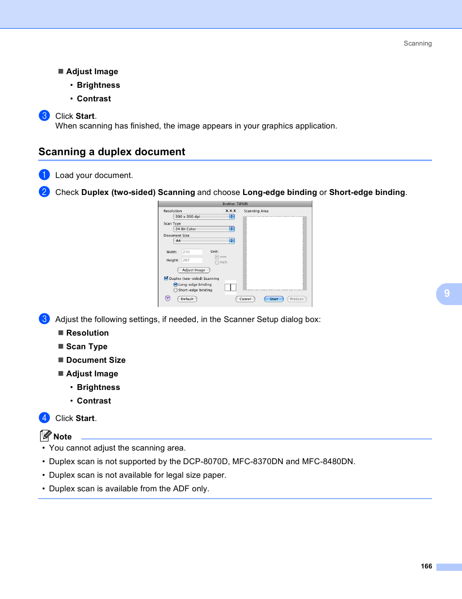 Scanning a duplex document | Brother MFC 8480DN User Manual | Page 174 / 228