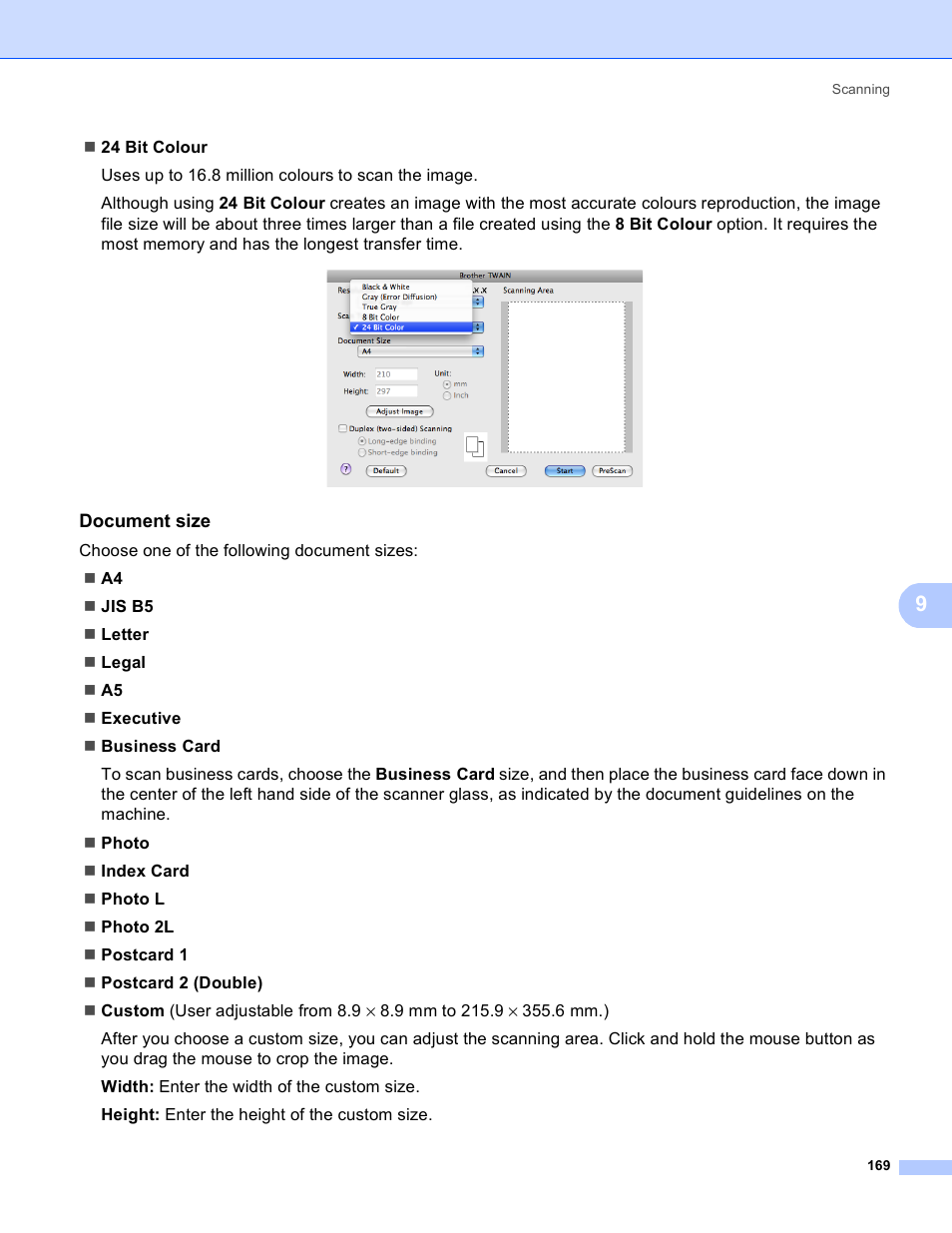 Document size | Brother MFC 8480DN User Manual | Page 177 / 228