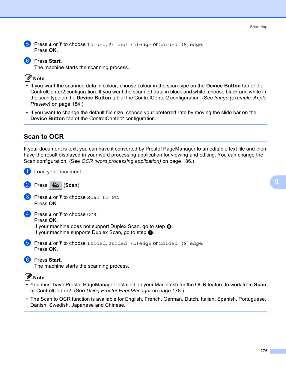 Scan to ocr | Brother MFC 8480DN User Manual | Page 184 / 228