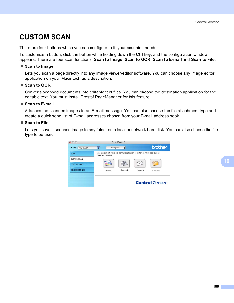 Custom scan | Brother MFC 8480DN User Manual | Page 197 / 228