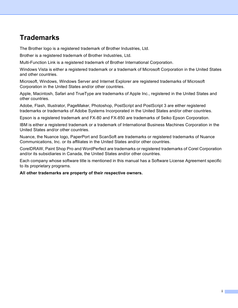 Trademarks | Brother MFC 8480DN User Manual | Page 2 / 228