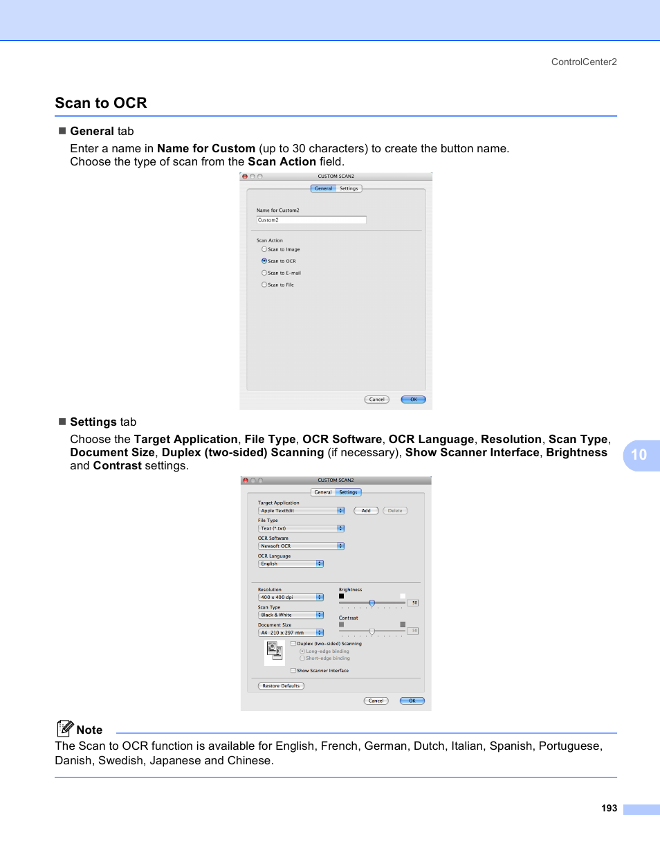 Scan to ocr, 10 scan to ocr | Brother MFC 8480DN User Manual | Page 201 / 228