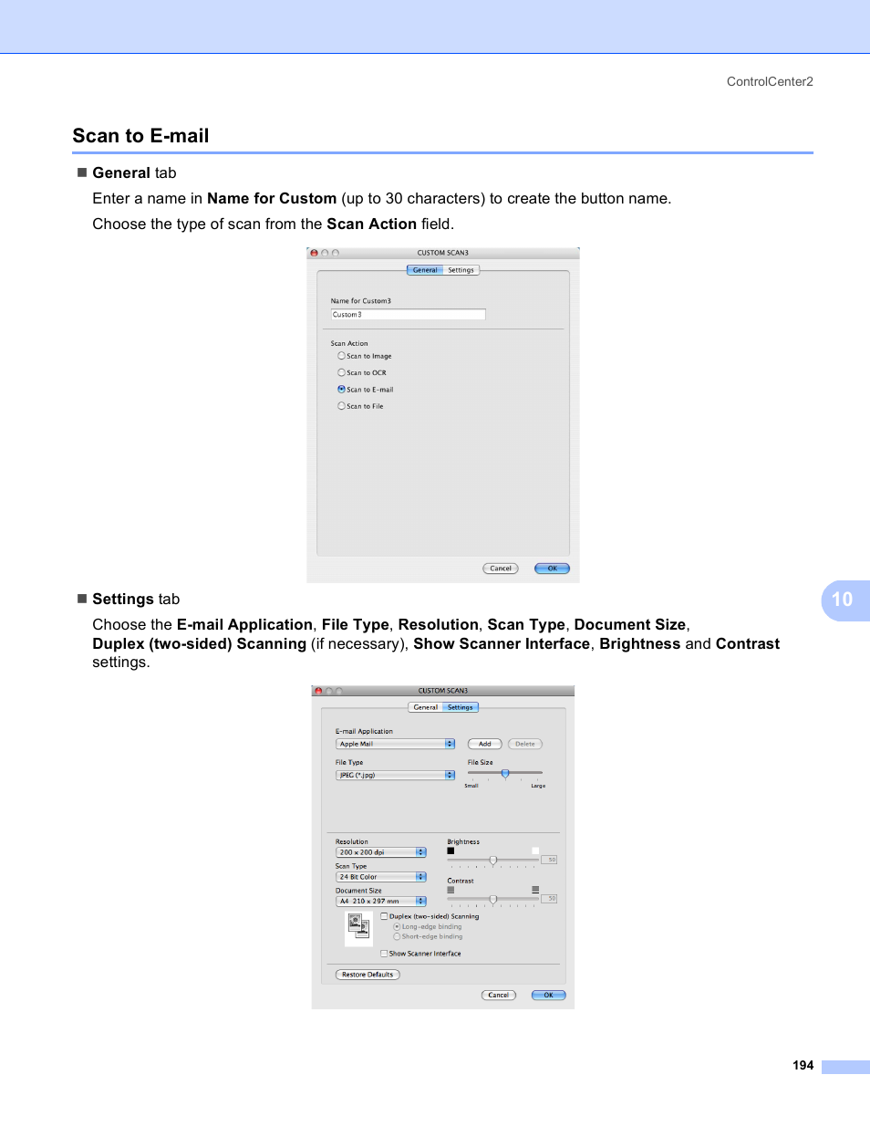 Scan to e-mail, 10 scan to e-mail | Brother MFC 8480DN User Manual | Page 202 / 228