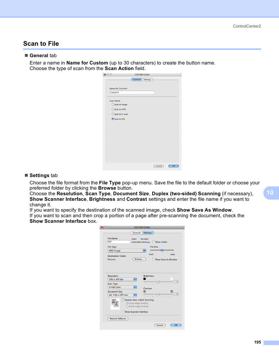 Scan to file, 10 scan to file | Brother MFC 8480DN User Manual | Page 203 / 228