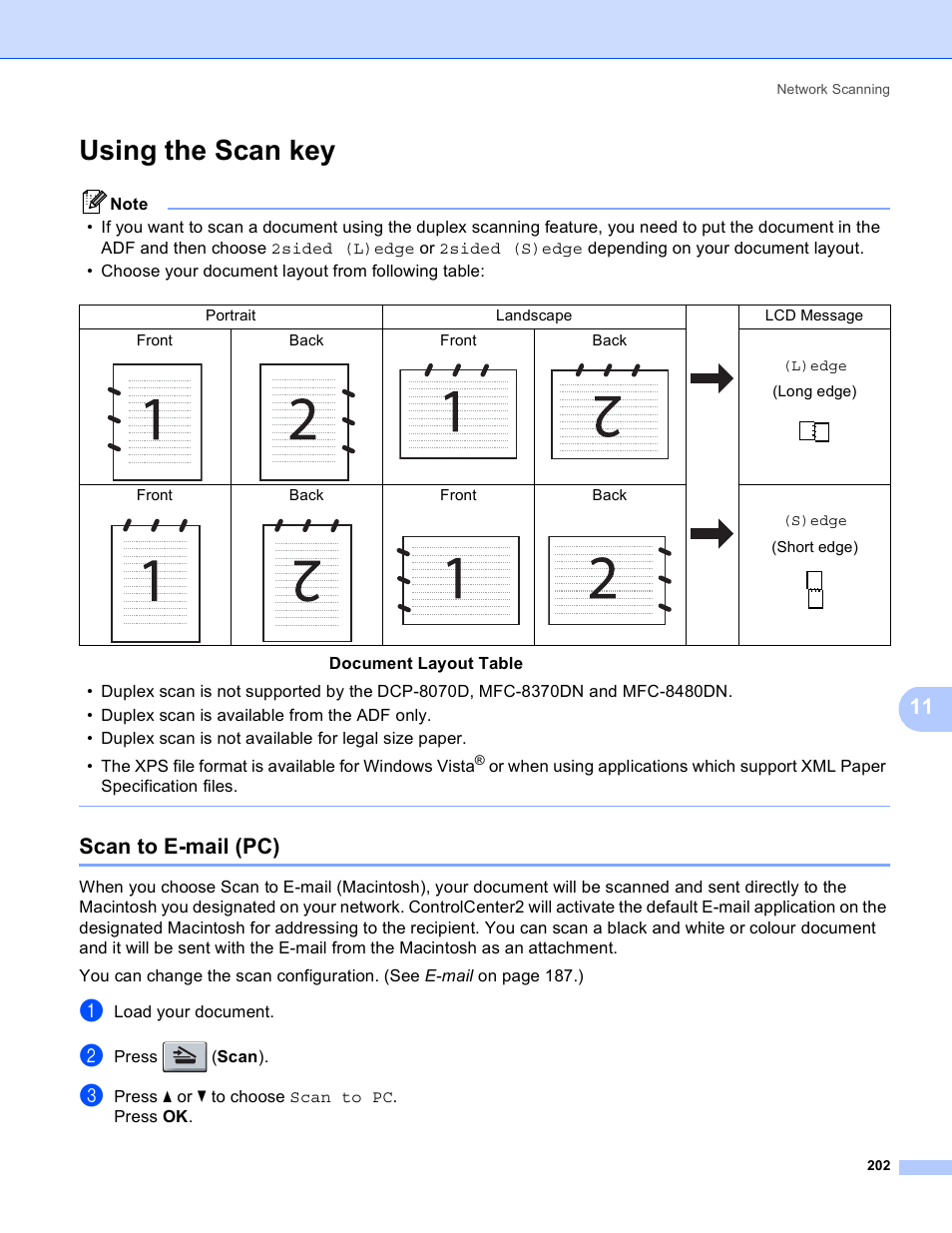 Using the scan key, Scan to e-mail (pc) | Brother MFC 8480DN User Manual | Page 210 / 228