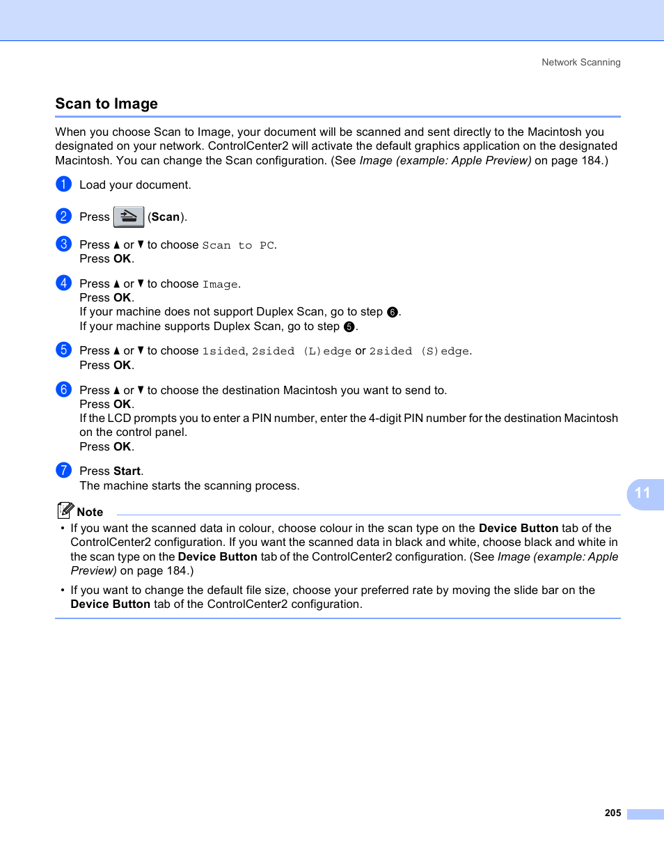 Scan to image, 11 scan to image | Brother MFC 8480DN User Manual | Page 213 / 228