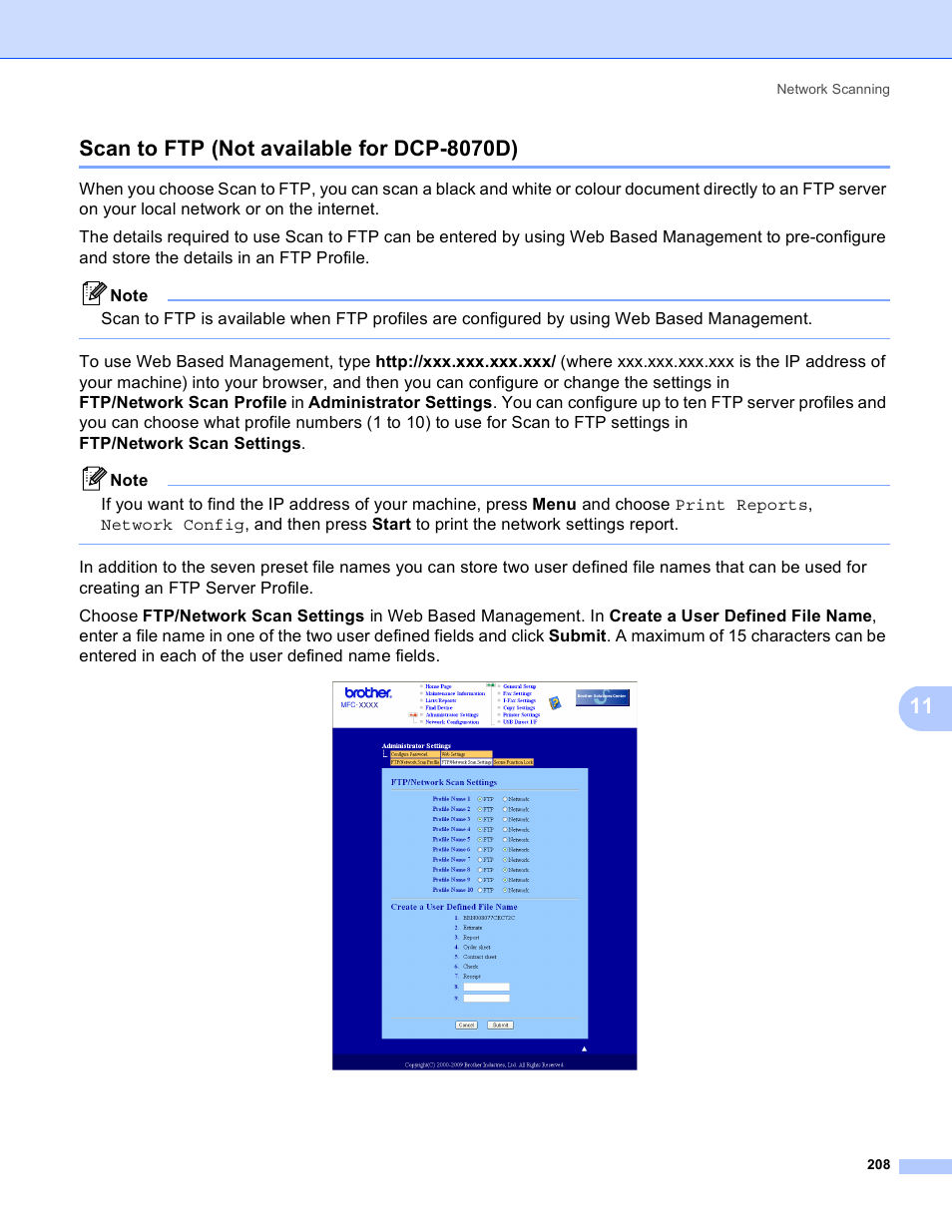 Scan to ftp (not available for dcp-8070d) | Brother MFC 8480DN User Manual | Page 216 / 228