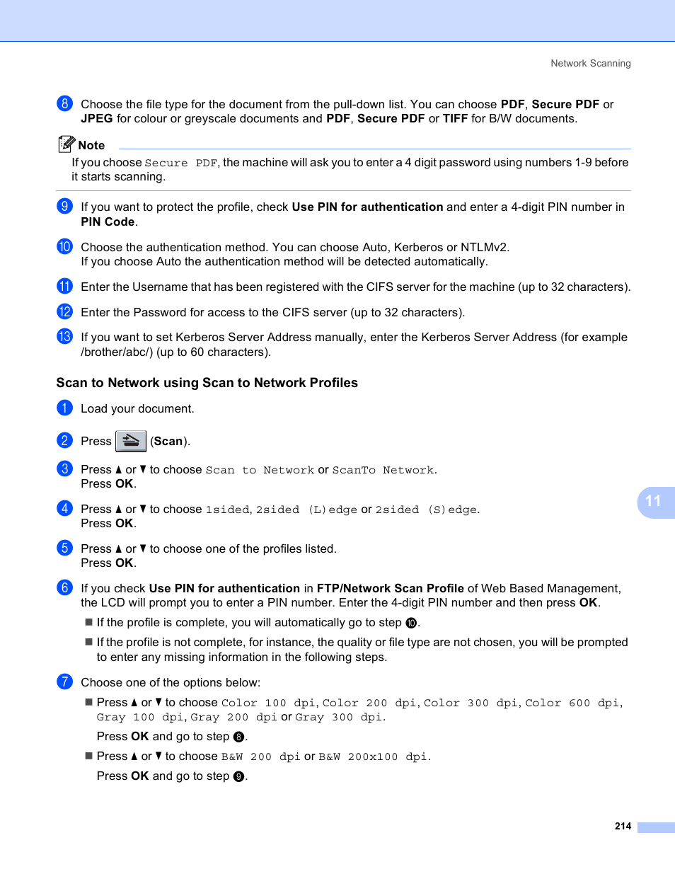 Scan to network using scan to network profiles | Brother MFC 8480DN User Manual | Page 222 / 228