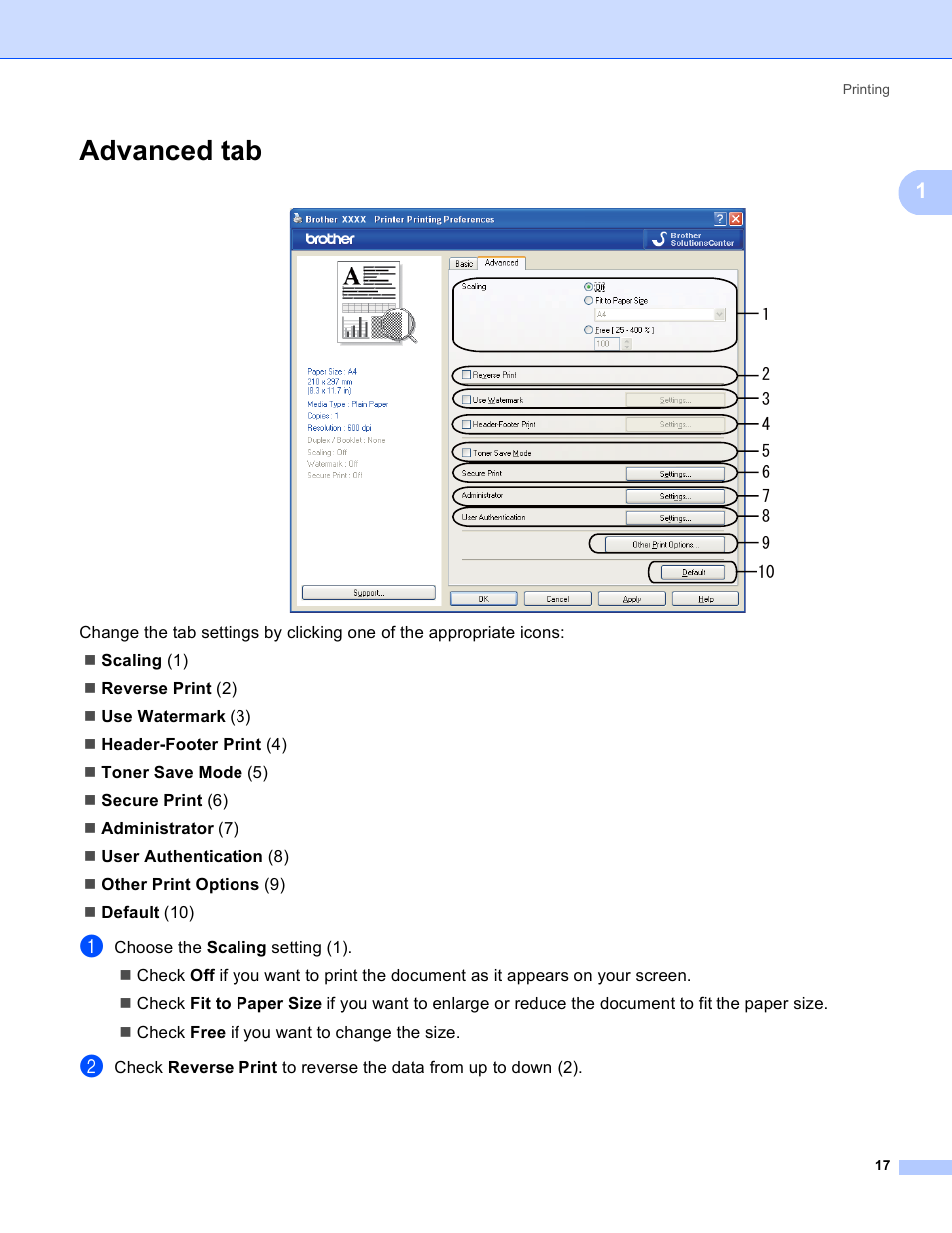 Advanced tab | Brother MFC 8480DN User Manual | Page 25 / 228