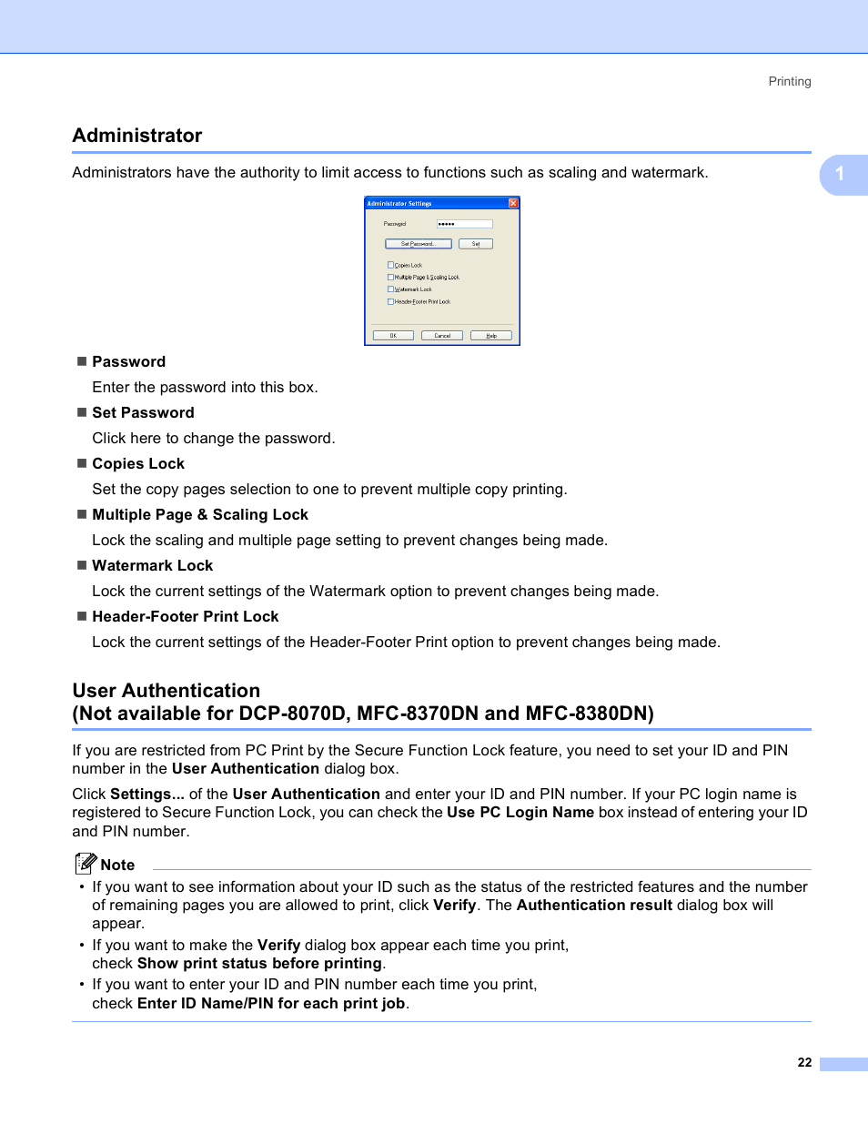 Administrator, 1administrator | Brother MFC 8480DN User Manual | Page 30 / 228