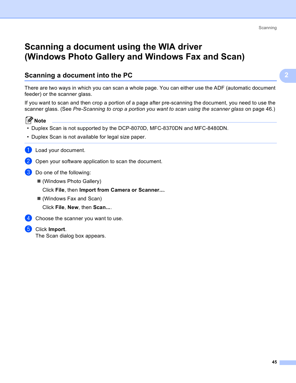 Scanning a document into the pc | Brother MFC 8480DN User Manual | Page 53 / 228