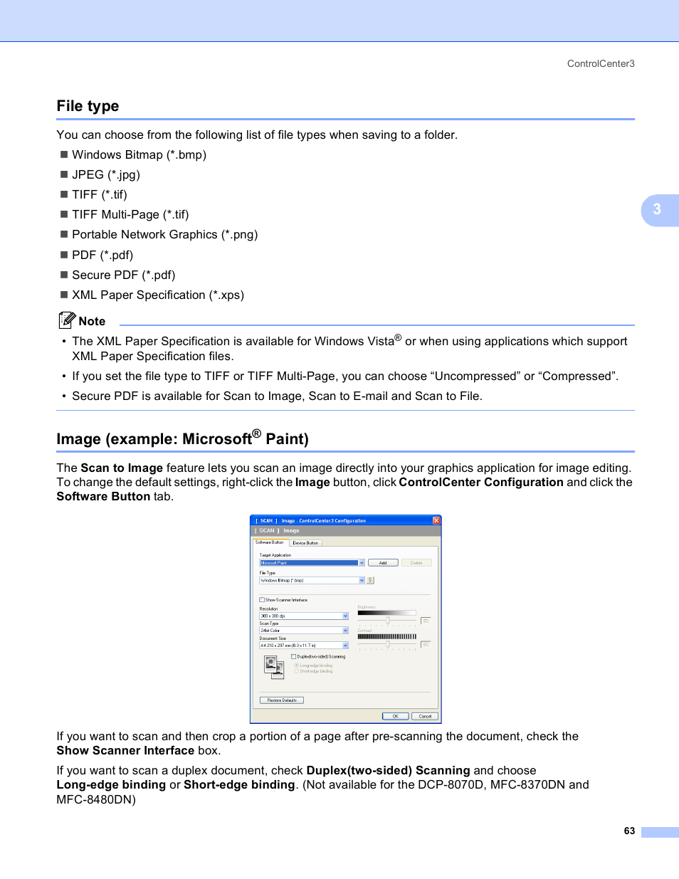 File type, Image (example: microsoft® paint), File type image (example: microsoft | Paint), Image (example: microsoft, 3file type | Brother MFC 8480DN User Manual | Page 71 / 228